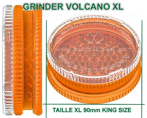 Grinder Volcano grande taille XL de 90mm de diamètre en plastique de couleur orange deux pièces