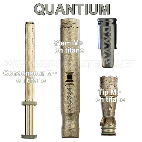 La vue de toutes les parties composantes d'un vaporizer M Plus Dynavap Titanium Quantium