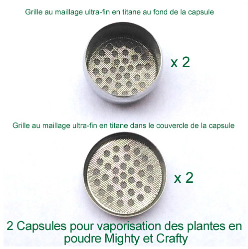 Capsules doseuses Mighty avec 2 grilles en titane pour vaporiser des plantes en poudre