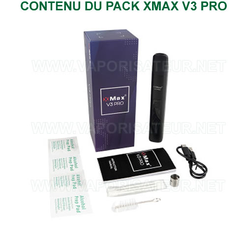 Contenu complet avec tous les accessoires du vaporisateur portable XMAX V3 PRO