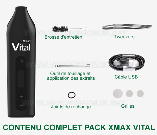 Contenu complet interne du vaporisateur portatif Vital XMAX - tout ce qui est fourni